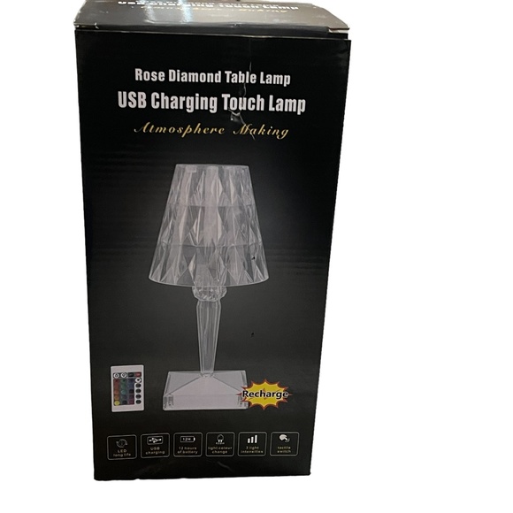 Acrylic Diamond-Cut USB Charging Touch Dimming Portable Remote Desk/Table Lamp - Picture 7 of 10
